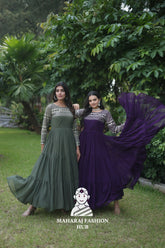 Elegant Faux Blooming Fabric with Classic Embroidery β Combo Offer Gown π«